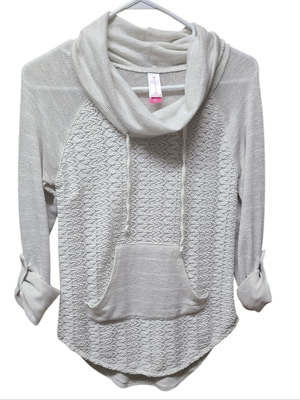 No Boundaries Metallic Knit Cowl Neck Hoodie Sweater Lace Front Small